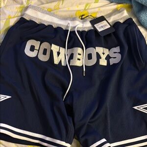 Just Don Blue Athletic Shorts with Cowboys Print and White Stripes. NEVER WORN!